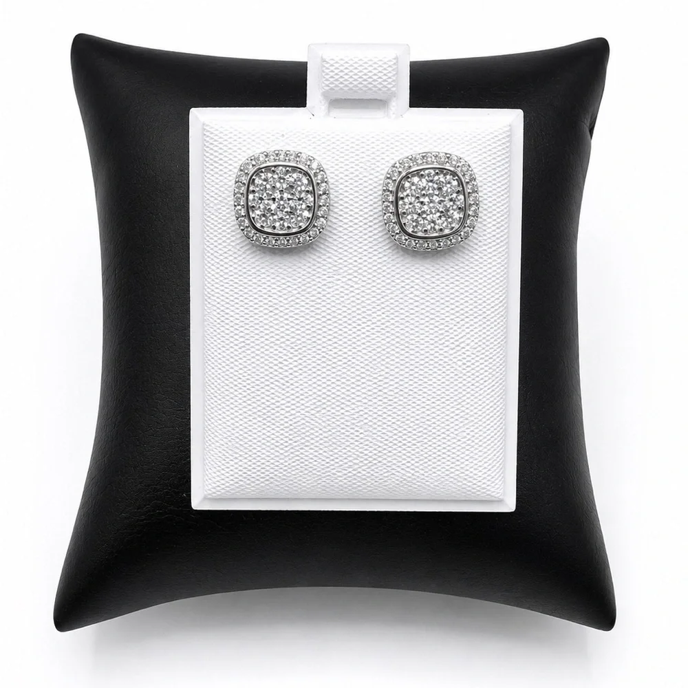 925 Sterling Silver Pavé Square Stud Earrings  Screw Back 1.00CT MOISSANITE